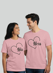 His & Hers Heart Design Matching Couple T-Shirts
