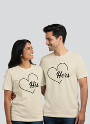 His & Hers Heart Design Matching Couple T-Shirts