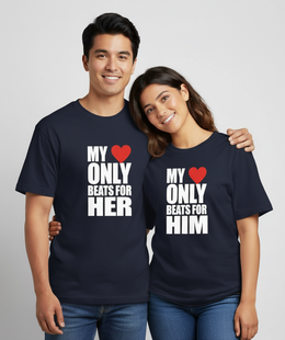 My Heart Only Beats for Her & Him Couple Unisex Regular T-Shirt