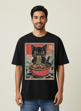 Cat Ramen Japanese Funny Graphic T-Shirt