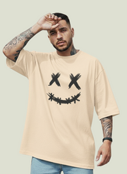 Distressed Smiley Face Graphic Oversized Streetwear T-Shirt