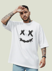 Distressed Smiley Face Graphic Oversized Streetwear T-Shirt