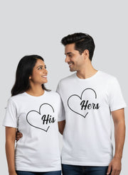 His & Hers Heart Design Matching Couple T-Shirts